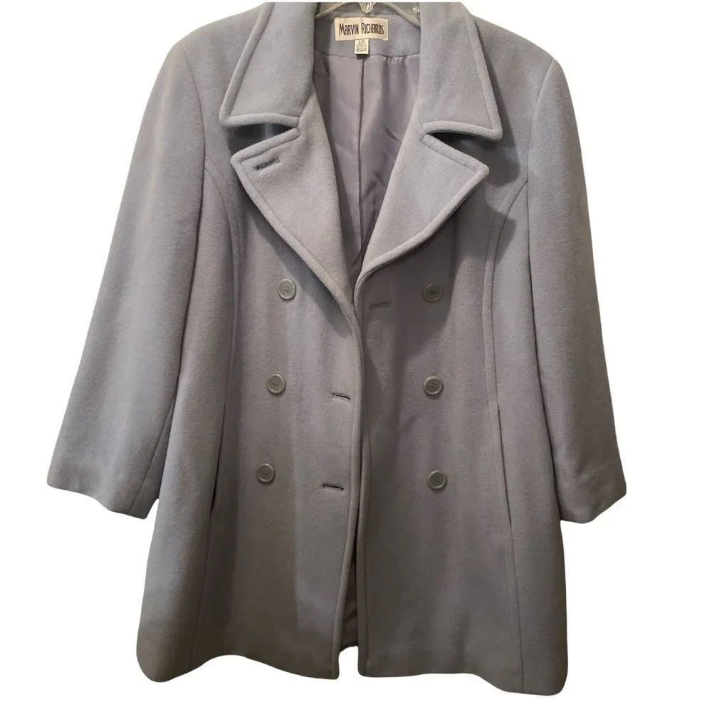 Vintage Marvin Richards Powder Blue Double Breasted Pea Coat Size Large